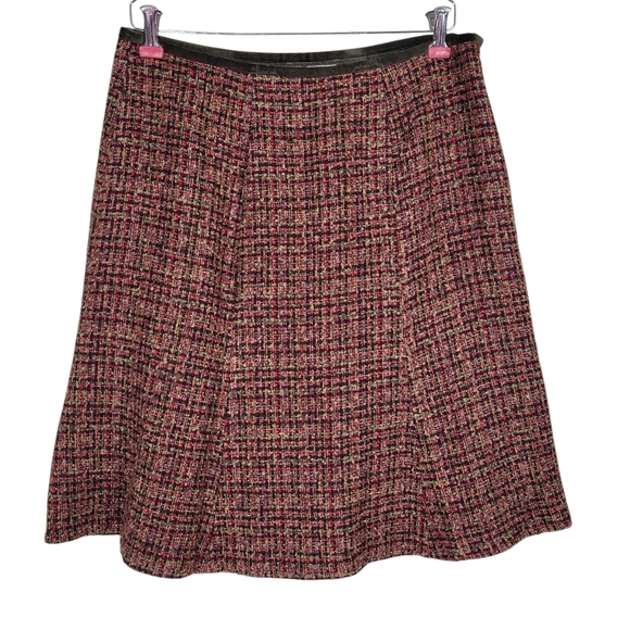 Le Suit Tweed Skirt Suit 12P Brown Olive Flap Pockets Tulip Hem Velvet Buttons - Picture 5 of 10